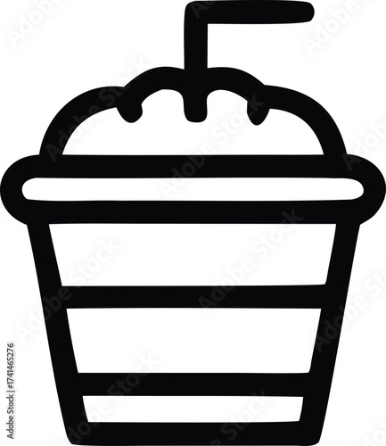 Wallpaper Mural Simple black and white outline icon of a delicious ice cream cup with a straw and flag perfect for food related designs Torontodigital.ca