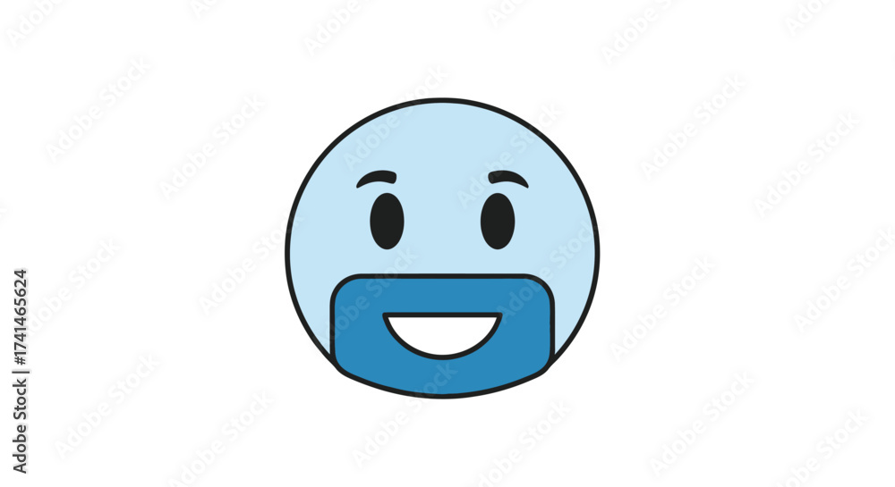 Fototapeta premium Light Blue Cartoon Face with Beard and Smiling Expression.