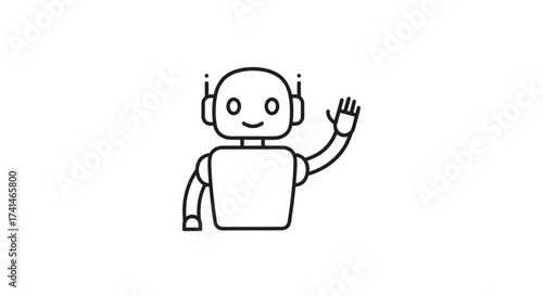 Friendly cartoon robot waving hello with a smile.