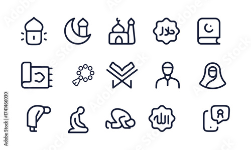 Islamic Icons Set Line Style Vector Illustration Ramadan Kareem Symbols Design Elements
