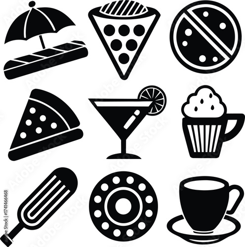 Wallpaper Mural Collection of summer vacation food and drink icons beach umbrella drink pizza ice cream and coffee symbols for enjoyment Torontodigital.ca