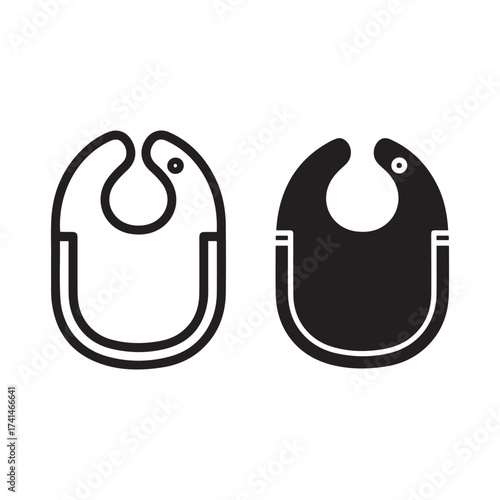 Two baby bib icons outline and filled simple minimalist design for clothing apparel
