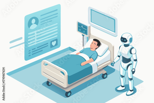 Futuristic Healthcare Patient and Robot in a Modern Hospital Setting