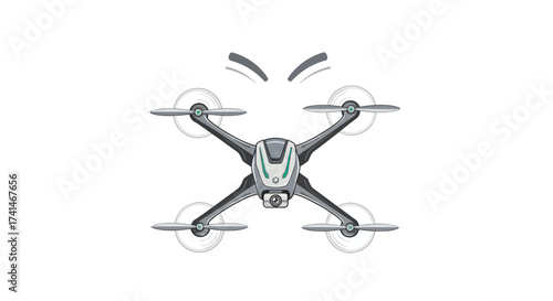 Modern Quadcopter Drone with Four Propellers and Central Camera.