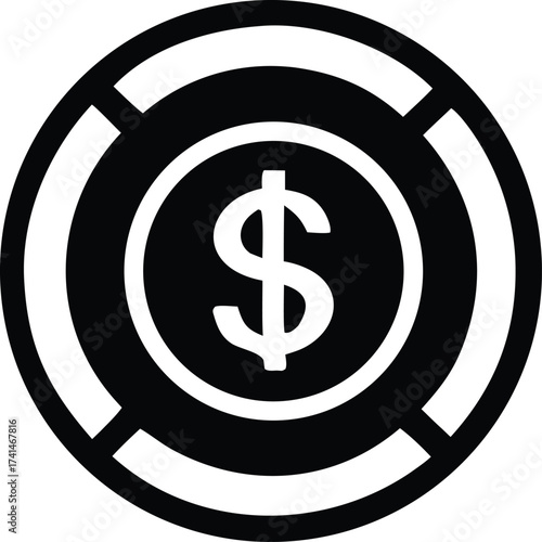 Iconic poker chip with dollar sign symbol representing gambling finance and casino games money