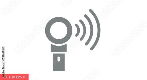 Gray Icon of a Handheld Metal Detector Emitting Signals.