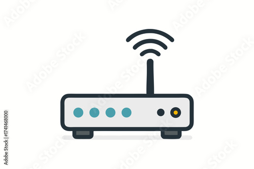 Modern Illustrated Wireless Router with Antenna and Indicator Lights