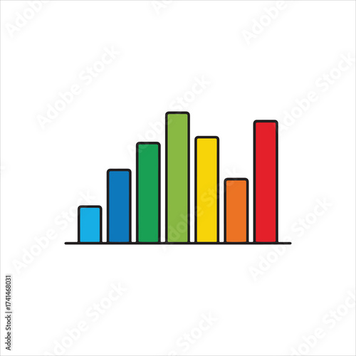 Colorful bar chart with hashtags representing data trends and social media metrics