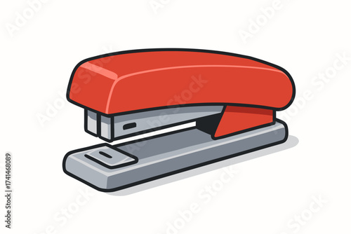 Red and Gray Stapler Illustration with Detailed Design and Shadows