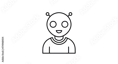 Simple Line Art Icon of a Friendly Alien Character.