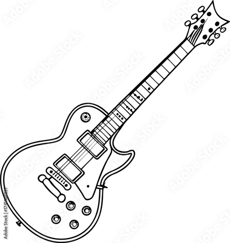 Classic electric guitar line art for music lovers and designers looking for stylish, scalable musical instrument graphics, originally vector