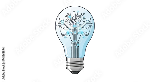 Digital Circuitry Tree Design Inside a Light Bulb.