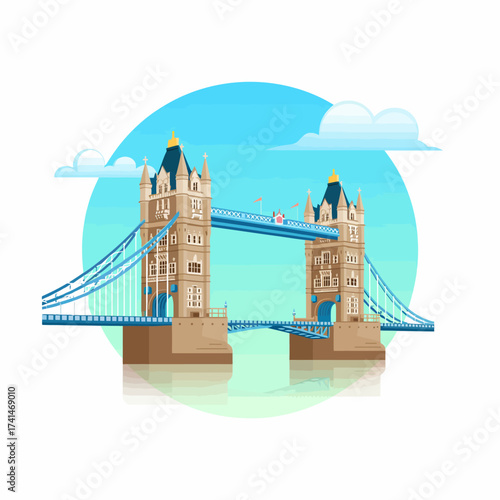 A vibrant illustration of Tower Bridge showcasing its architectural beauty, symbolizing London and its rich history, perfect for travel and cityscape themes.