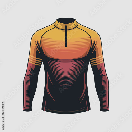 This sleek illustration features a modern athletic shirt with a gradient design, showcasing fashionable activewear for fitness enthusiasts and trendsetters.