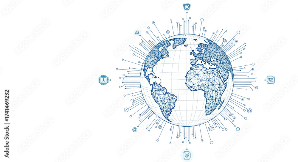 Obraz premium Digital Earth Globe with Network Connections and Lines.