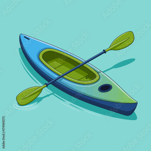 This vibrant illustration depicts a kayak resting on calm waters, symbolizing adventure, serenity, and the beauty of outdoor exploration during tranquil moments.