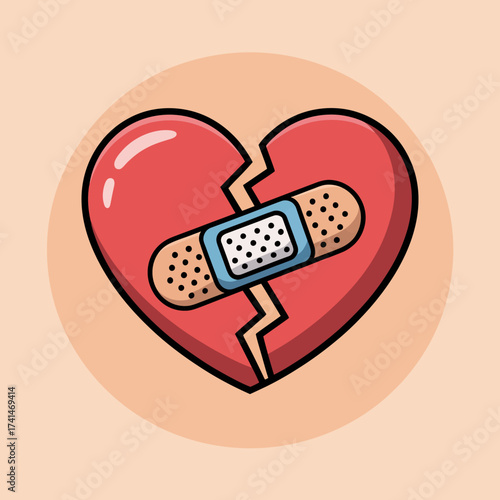 A broken heart with a bandage signifies healing and emotional restoration, illustrating the concept of love, recovery, and resilience in relationships and life.