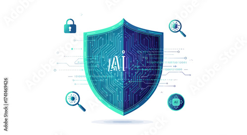 AI Security Shield with Digital Circuit Board Pattern.