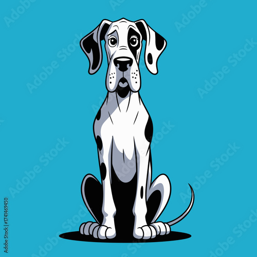 This majestic Great Dane portrays elegance and grace while sitting, capturing the noble and loyal characteristics that make this breed a beloved companion.