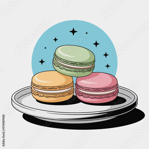 This artistic arrangement of macarons showcases a delightful array of pastel colors and exquisite detail, making it ideal for food lovers and culinary photography.