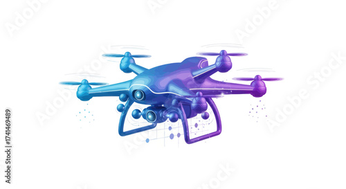 Sleek Blue and Purple Drone with Four Rotors.