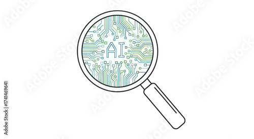 Magnifying Glass Examining Artificial Intelligence AI Concept.