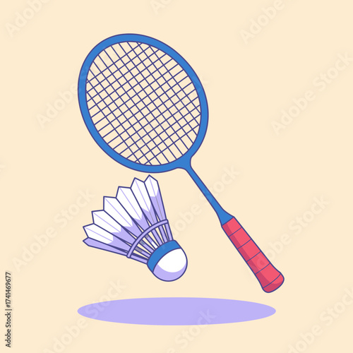 A dynamic image of a badminton racket and shuttlecock captures the essence of sports, health, and outdoor activities, appealing to enthusiasts and athletes alike.