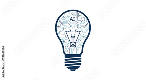 Digital AI Lightbulb with Circuit Board Design.