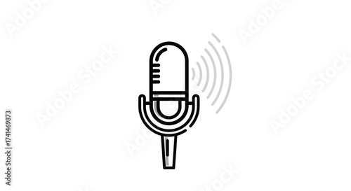 Simple Black and White Microphone with Sound Waves.