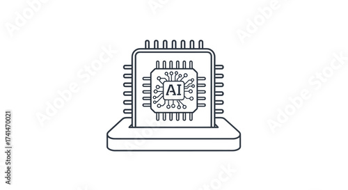 Stylized line art illustration of a central processing unit with AI inscribed.