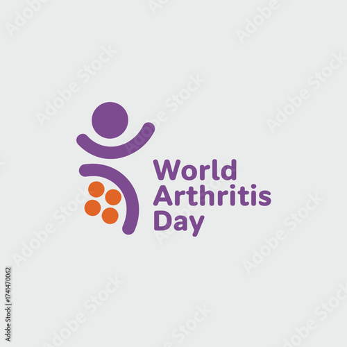 Vector art of world arthritis day logo featuring a stylized figure and joint icons, symbolizing movement and health, representing awareness for the condition