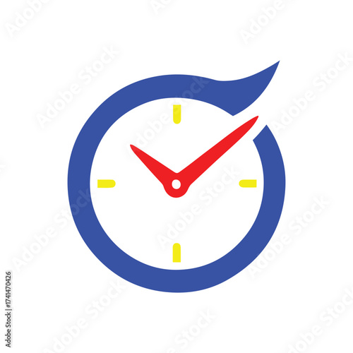 Modern clock icon with blue swirl symbolizing time and efficiency
