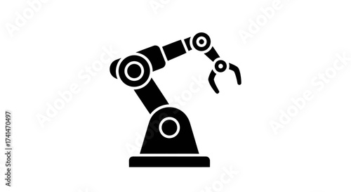Black Silhouette of Robotic Arm with Gripper for Automation.
