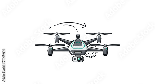 Hand-drawn style quadcopter drone with camera for aerial photography.