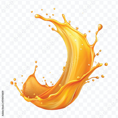 realistic 3d mango or orange juice splash in mid air cut out and curve style isolated on transparent background