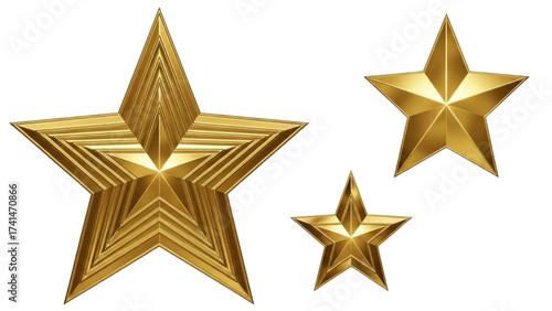 Golden Star Icon Set 3D Glossy Metallic Stars
