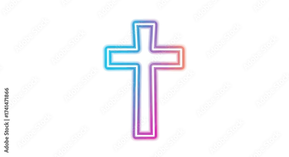 Obraz premium Vibrant Neon Gradient Christian Cross Symbol Outline.