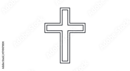 Simple Black Outline Christian Cross Symbol Religious Icon.