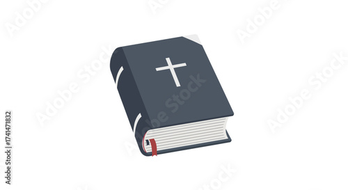 A Closed Dark Gray Bible with a White Cross Emblem.