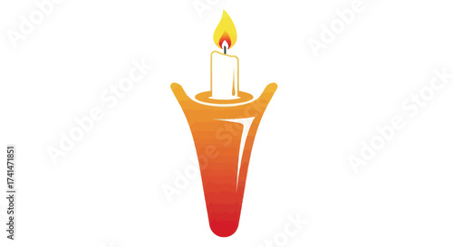 Illuminated Candle in a Modern Orange Candle Holder.