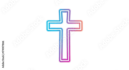 Vibrant Neon Gradient Christian Cross Symbol Outline.