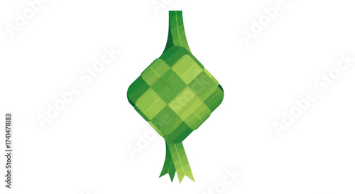 Green Woven Ketupat: Traditional Rice Dumpling for Eid al-Fitr Celebration.