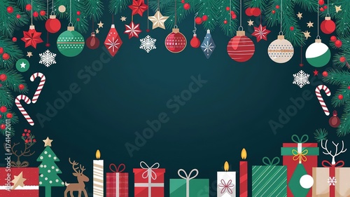 hires for Christmas background and presentation 16 9 size with items and decoration with gifts, accessories and colored balls 