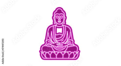 Neon Pink Buddha Outline Illustration in Meditative Pose on Lotus.