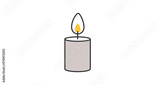 Simple Cartoon Illustration of a Lit Candle with Burning Flame.