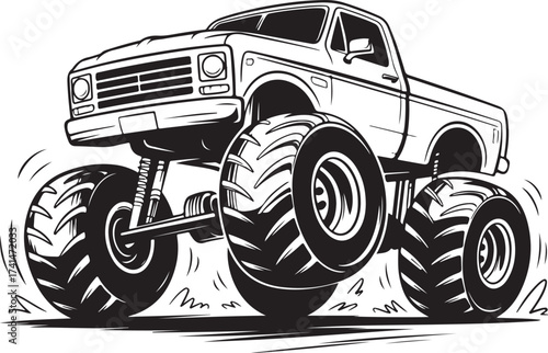 Monster Truck Illustration Off-Road Vehicle Big Wheels Automotive Transport Graphic