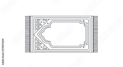 Intricate Islamic prayer rug with decorative border and tassels.