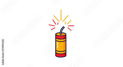 Cartoon Dynamite Stick with Lit Fuse and Sparks.
