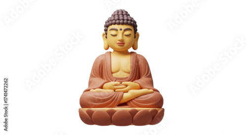 Serene Buddha Statue in Meditation Pose on Lotus Base.