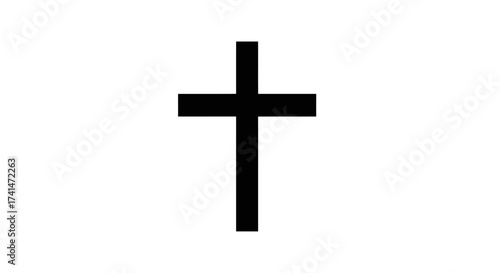 Simple Black Christian Cross Symbol on White Background.